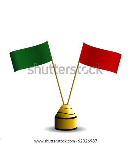 Realistic illustration the two flags red and green colors isolated on white background - vector