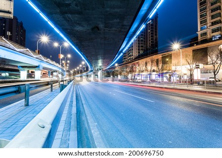 light traces on traffic junctions at night