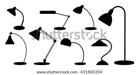 Set of desk lamps. Silhouettes. Monochrome.