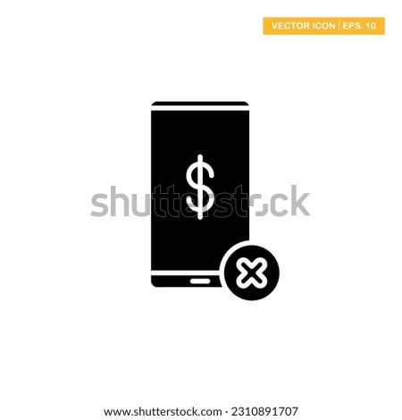 Money payment via mobile error, mobile bangking error glyph icon vector design illustration