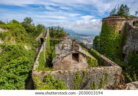 View of Forte Sperone (Fort Sperone) , one of the most important and better preserved structures of the fortifications of Genoa, Italy. ストックフォト © 