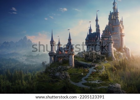 Similar – Image, Stock Photo Castle in the mountains under the Milky Way