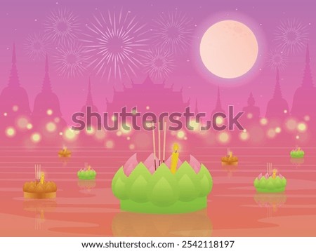 Loy Kratong Festival fullmoon fun illustration background design