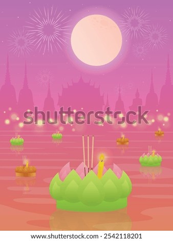 Loy Kratong Festival fullmoon fun illustration background design