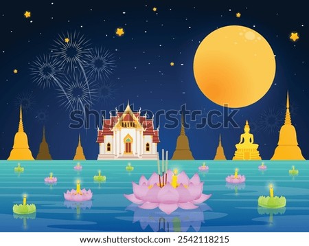 Loy Kratong Festival fullmoon fun illustration background design