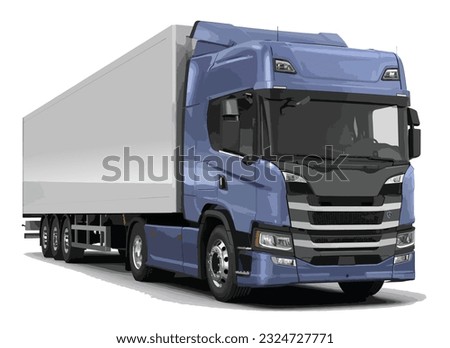 Modern blue truck cargo road isolated background white grey design vector template isolated