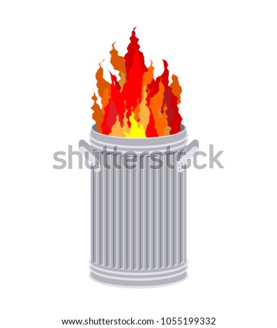 Fire In garbage can. Trash can burns.