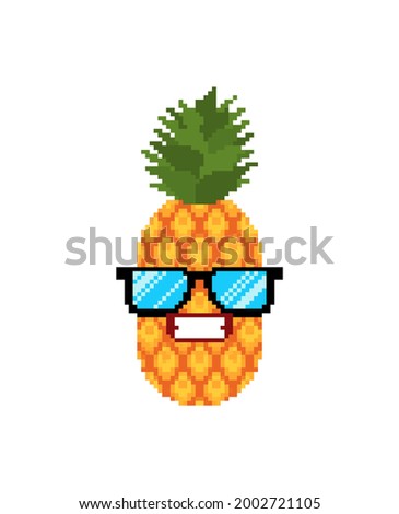 Pineapple cool with glasses pixel art. 8 bit vector illustration