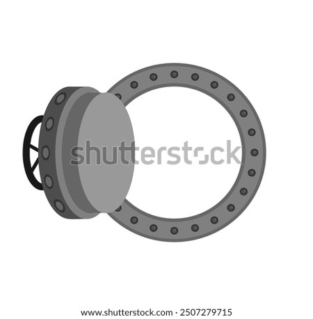 Money vault door isolated. Large round iron bulletproof vault door.