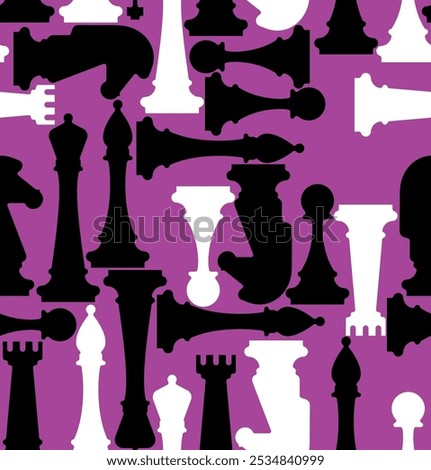 Chess pattern seamless. Chess pieces background. Pawn and rook chess pieces background. Symbol Horse and bishop background. Icon king and queen texture