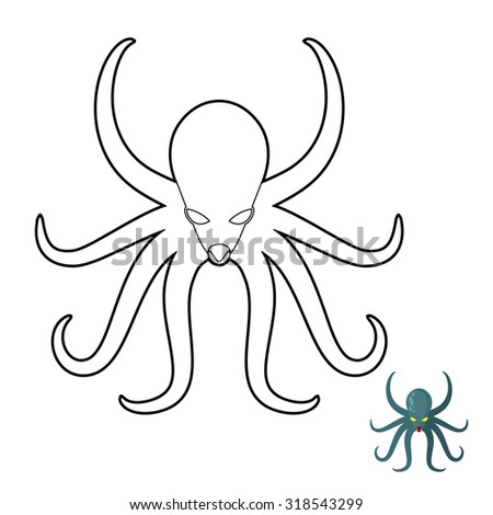 Octopus coloring book. Cthulhu, kraken underwater angry clam. Vector illustration of animal with tentacles