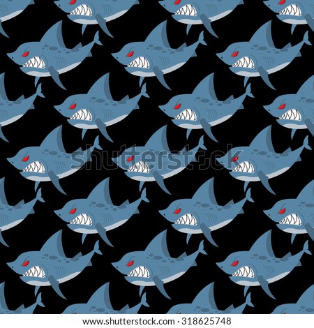 Shark seamless pattern. Many angry, ferocious marine animals. Vector background of underwater inhabitants with teeth. Ornament for fabrics on marine theme.