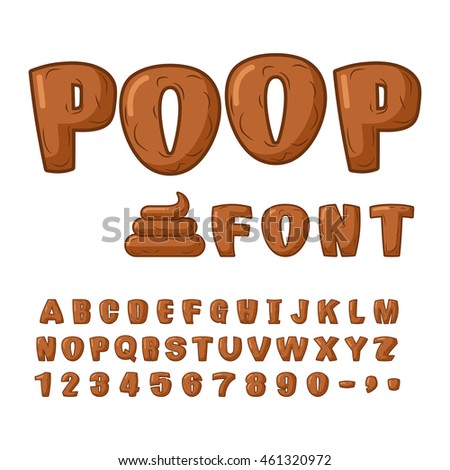 Poop font. Brown alphabet of turd. ABC shit. Set of letters from feces