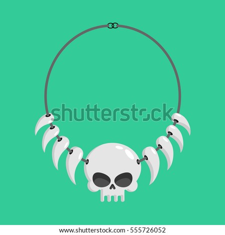 necklace of skulls and tusks. ethnic Decoration indigenous cannibal tribes