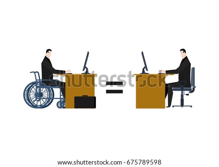 disabled at work. manager on wheelchair at table. Equal rights for people with disabilities