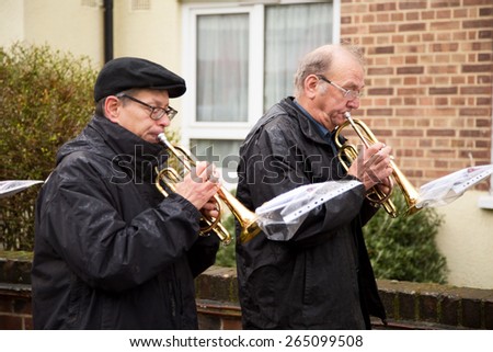 LONDON - MARCH 29TH: Unidentified musician\'s at a palm sunday procession on March the 29th, 2015, in London, England, UK. Palm sunday is an annual religious celebration.