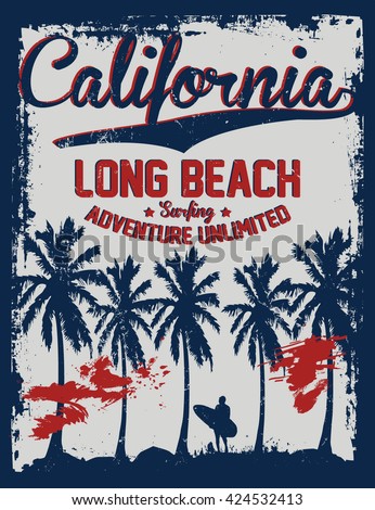 California surfing, long beach vector print and varsity. For t-shirt or other uses in vector.T shirt graphic