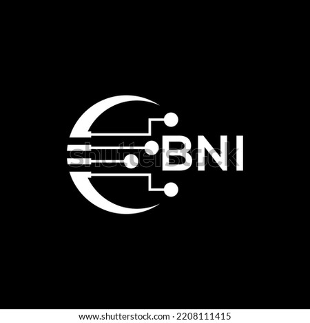 BNI Letter logo black background .BNI technology logo design vector image in illustrator .BNI letter logo design for entrepreneur and business.
