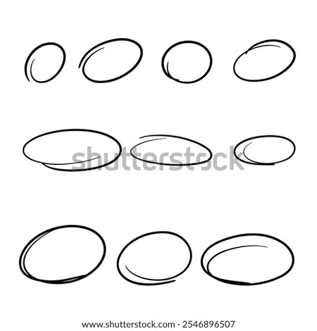 Abstract round, oval selection frames, vector drawn manually with a single line, black marker. A decorative element for decoration and editing. Text field, comic book style speech bubble, doodle