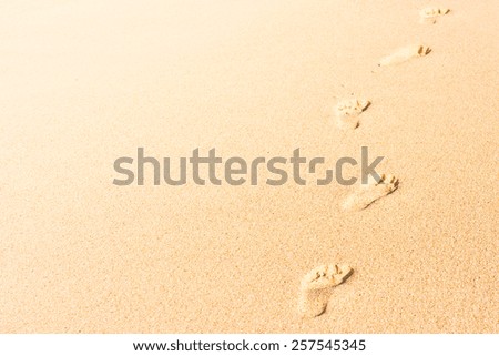 Human footprint on beach sand. Horizontal shot with Copy space