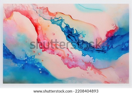 Abstract fluid art painting colorful pastel color pink and blue tone by alcohol ink and watercolor isolated on white space for background, banner, decoration.