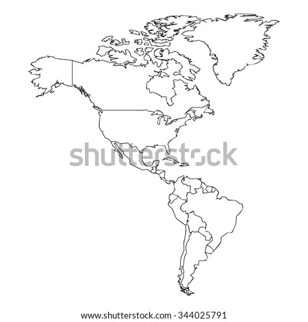 Map Of The American Continent With Black Outline On White Background ...