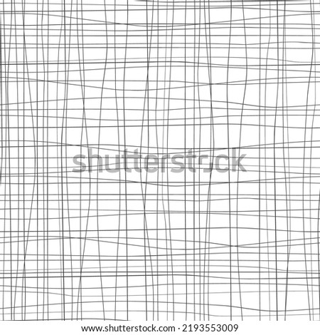 Hand drawn doodle black and white plaid pattern. Check, square seamless background. Line art freehand grid vector outline texture. 