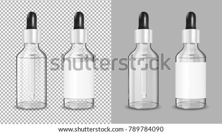 Transparent glass bottle with dropper for cosmetic and medicine.