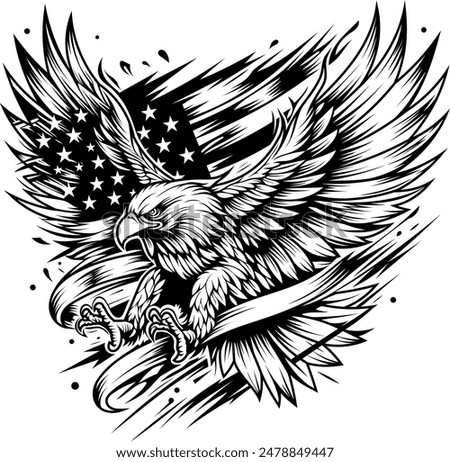 American Bald Eagle silhouette vector art illustration, American Eagle cut file, laser cut, cricut file, wood engraving, laser engraving