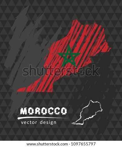 Morocco national vector map with sketch chalk flag. Sketch chalk hand drawn illustration
