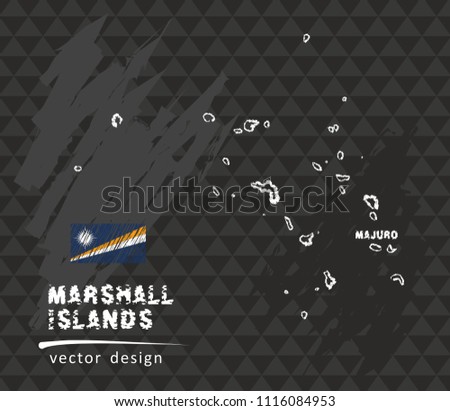 Marshall Islands map, vector pen drawing on black background