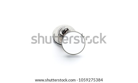 Blank white round silver lapel badge mockup stack, 3d rendering. Empty luxury hard enamel pin mockup. Clasp-pin design template. Expensive metal circular brooch for logo presentation ストックフォト © 