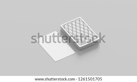 Blank white playing card with deck shirt mockup, isolated, 3d rendering. Empty cards stack mock up, side view. Clear taro pack design template. 商業照片 © 
