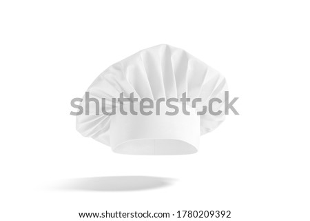 Blank white toque chef hat mockup, no gravity, 3d rendering. Empty professional french chief cap uniform mock up, isolated. Clear fabric headwear for restaurant cooker template. Foto stock © 