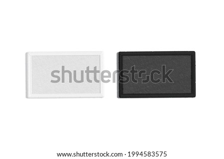 Blank black and white rectangle embroidered patch mockup, top view, 3d rendering. Empty sewn attachment label mock up, isolated. Clear thread element for police template.