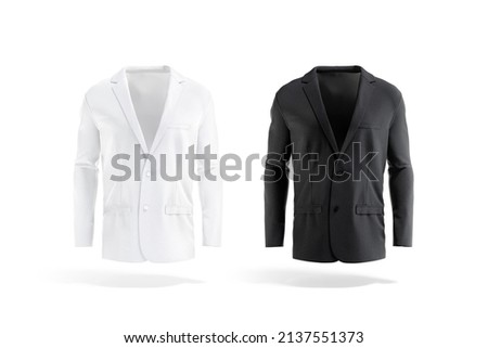 Blank black and white men blazer mockup, front view, 3d rendering. Empty formal overcoat for male wear mock up, isolated. Clear classic notch lapel jacket for groom template. ストックフォト © 