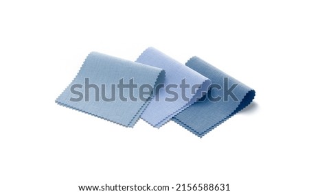 Blank colored folded fabric samples mockup, side view, 3d rendering. Empty blue material swatch or sampler mock up, isolated. Clear tissular or satin heap collection or selection template. Stock foto © 