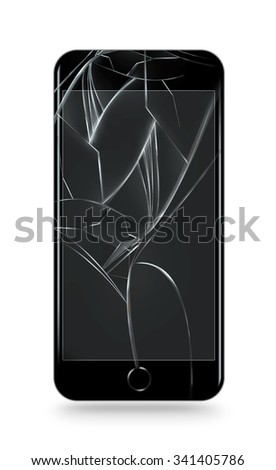 Broken Mobile Phone Screen Isolated. Smartphone Monitor Damage Mock Up ...