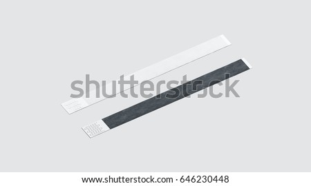 Blank black and white paper wristband mockup, 3d rendering. Empty event wrist band design mock up. Plain hand bracelets template, isolated. Clear bangle wrstlet set with sticker. Concert armlet Foto stock © 