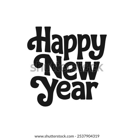 Happy new year text typography, New Year text logo template with bold font written in vector design	
