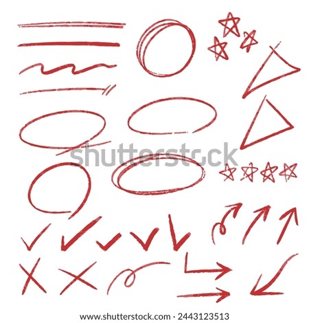 Vector hand drawn pencil textured elements isolated on white background circles squares heart arrows underline strokes set