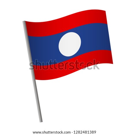 Laos flag icon. National flag of Laos on a pole vector illustration.