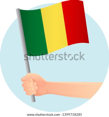 Mali flag in hand. Patriotic background. National flag of Mali vector illustration