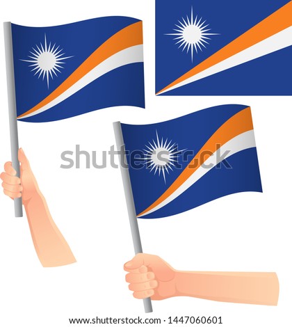 Marshall Islands flag in hand. Patriotic background. National flag of Marshall Islands vector illustration