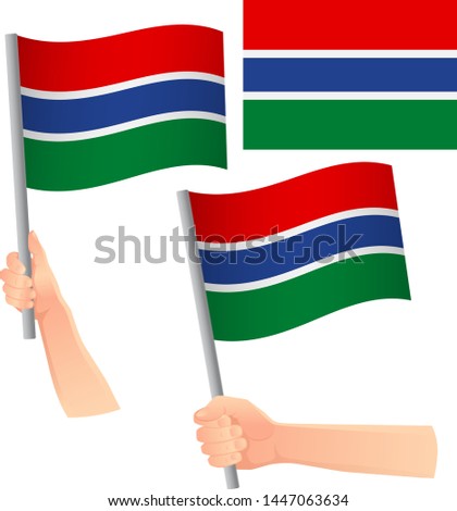 Gambia flag in hand. Patriotic background. National flag of Gambia vector illustration