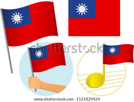 Taiwan flag icon set. National flag of Taiwan vector illustration
