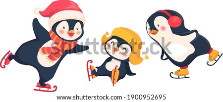 Penguin ice skating isolated. Sport and leisure concept illustration