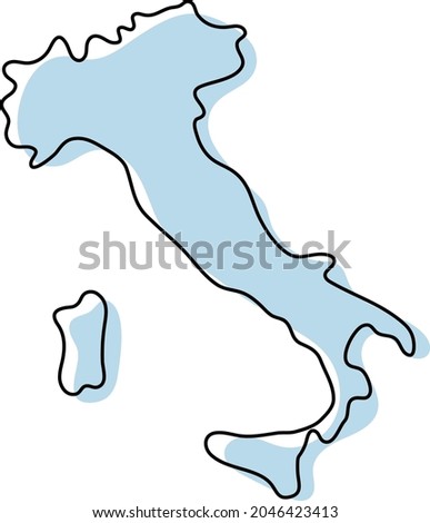 Stylized simple outline map of Italy icon. Blue sketch map of Italy vector illustration
