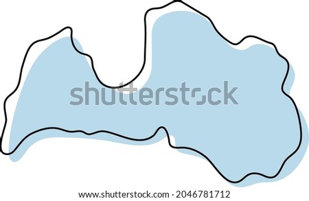 Stylized simple outline map of Latvia icon. Blue sketch map of Latvia vector illustration