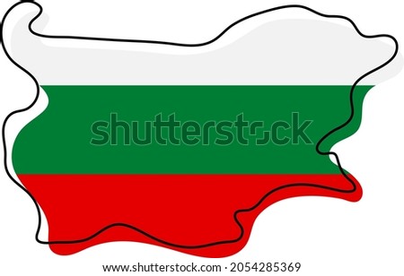 Stylized outline map of Bulgaria with national flag icon. Flag color map of Bulgaria vector illustration.